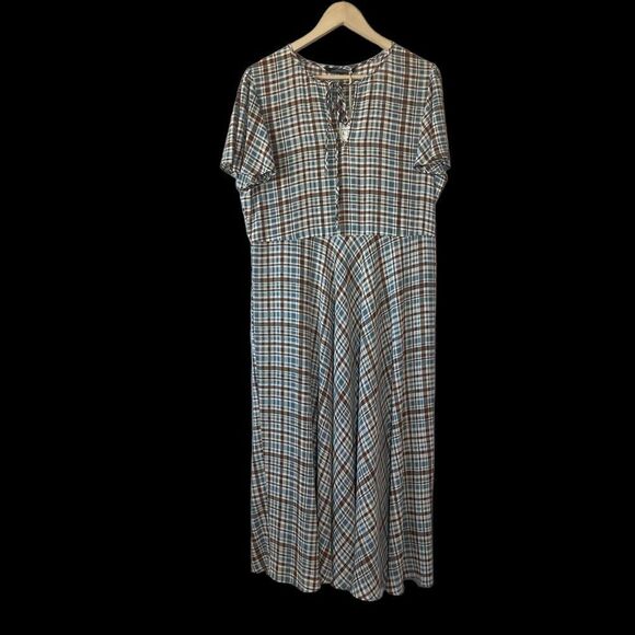 Zara Woman The Long Check Brown Plaid Flutter Sleeve Dress Sz L - Picture 4 of 11